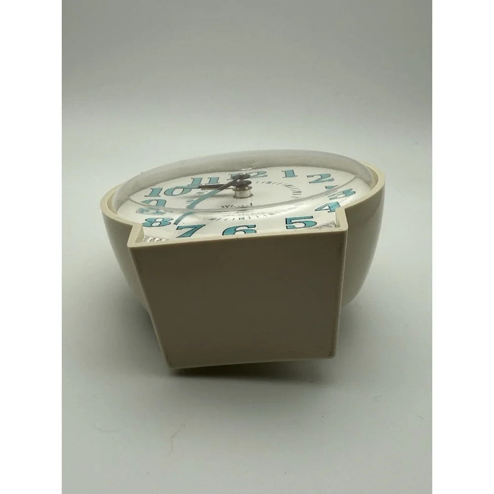 Vintage White Westclox Wind Up Alarm Clock Glow In The Dark Turquoise Numbers